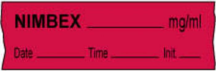 Anesthesia Tape with Date, Time & Initial (Removable) Nimbex mg/ml 1/2" x 500" - 333 Imprints - Fluorescent Red - 500 Inches per Roll