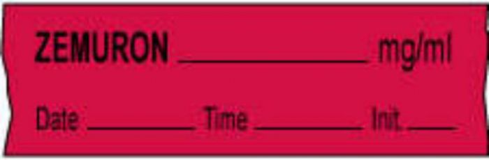 Anesthesia Tape with Date, Time & Initial (Removable) Zemuron mg/ml 1/2" x 500" - 333 Imprints - Fluorescent Red - 500 Inches per Roll