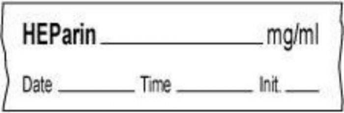 Anesthesia Tape with Date, Time & Initial | Tall-Man Lettering (Removable) Heparine mg/ml 1/2" x 500" - 333 Imprints - White - 500 Inches per Roll