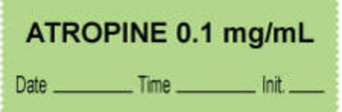 Anesthesia Tape with Date, Time & Initial (Removable) "Atropine 0.1 mg/ml" 1/2" x 500" Green - 333 Imprints - 500 Inches per Roll