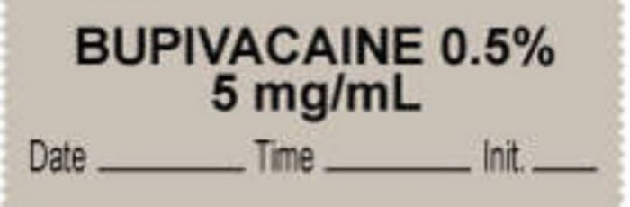 Anesthesia Tape with Date, Time & Initial (Removable) "Bupivacaine 0.5% 5" 1/2" x 500" Gray - 333 Imprints - 500 Inches per Roll