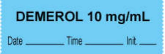 Anesthesia Tape with Date, Time & Initial (Removable) "Demerol 10 mg/ml" 1/2" x 500" Blue - 333 Imprints - 500 Inches per Roll