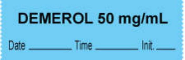 Anesthesia Tape with Date, Time & Initial (Removable) "Demerol 50 mg/ml" 1/2" x 500" Blue - 333 Imprints - 500 Inches per Roll