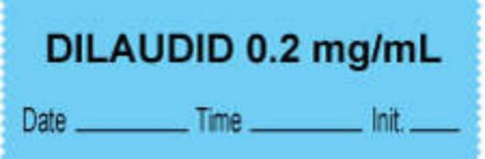 Anesthesia Tape with Date, Time & Initial (Removable) "Dilaudid 0.2 mg/ml" 1/2" x 500" Blue - 333 Imprints - 500 Inches per Roll