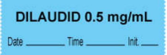 Anesthesia Tape with Date, Time & Initial (Removable) "Dilaudid 0.5 mg/ml" 1/2" x 500" Blue - 333 Imprints - 500 Inches per Roll