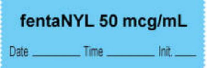 Anesthesia Tape with Date, Time & Initial (Removable) "Fentanyl 50 mcg/ml" 1/2" x 500" Blue - 333 Imprints - 500 Inches per Roll