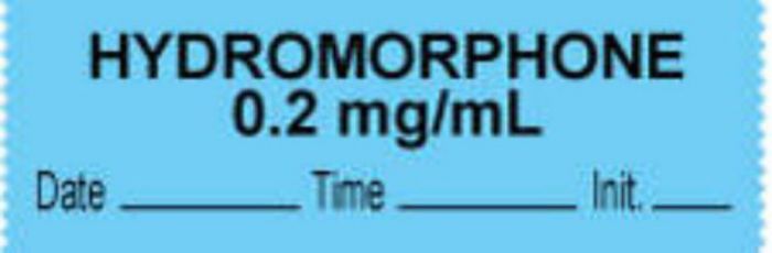 Anesthesia Tape with Date, Time & Initial (Removable) "Hydromorphone 0.2 mg/ml" 1/2" x 500" Blue - 333 Imprints - 500 Inches per Roll