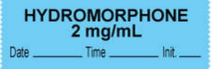 Anesthesia Tape with Date, Time & Initial (Removable) "Hydromorphone 2 mg/ml" 1/2" x 500" Blue - 333 Imprints - 500 Inches per Roll