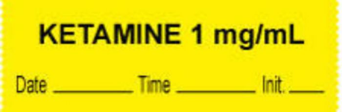 Anesthesia Tape with Date, Time & Initial (Removable) "Ketamine 1 mg/ml" 1/2" x 500" Yellow - 333 Imprints - 500 Inches per Roll