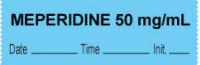 Anesthesia Tape with Date, Time & Initial (Removable) "Meperidine 50 mg/ml" 1/2" x 500" Blue - 333 Imprints - 500 Inches per Roll