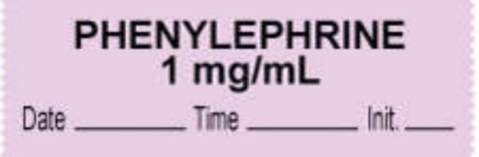 Anesthesia Tape with Date, Time & Initial (Removable) "Phenylephrine 1 mg/ml" 1/2" x 500" Violet - 333 Imprints - 500 Inches per Roll