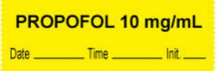 Anesthesia Tape with Date, Time & Initial (Removable) "Propofol 10 mg/ml" 1/2" x 500" Yellow - 333 Imprints - 500 Inches per Roll