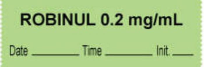 Anesthesia Tape with Date, Time & Initial (Removable) "Robinul 0.2 mg/ml" 1/2" x 500" Green - 333 Imprints - 500 Inches per Roll