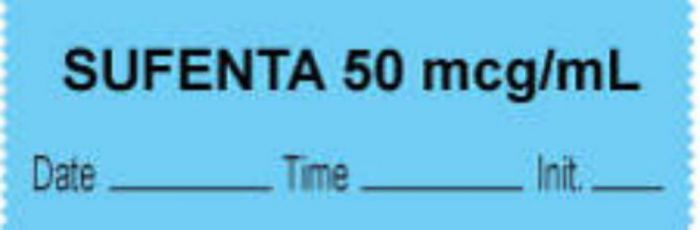 Anesthesia Tape with Date, Time & Initial (Removable) "sufenta 50 mcg/ml" 1/2" x 500" Blue - 333 Imprints - 500 Inches per Roll