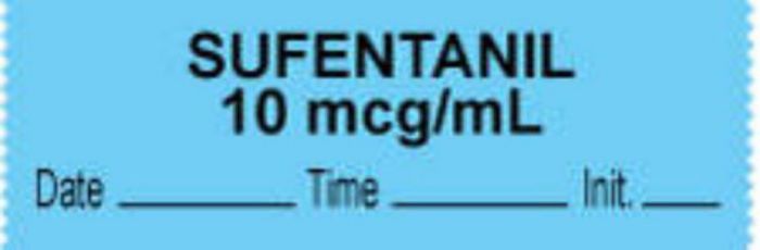 Anesthesia Tape with Date, Time & Initial (Removable) "Sufentanil 10 mcg/ml" 1/2" x 500" Blue - 333 Imprints - 500 Inches per Roll