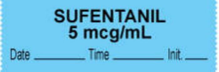 Anesthesia Tape with Date, Time & Initial (Removable) "Sufentanil 5 mcg/ml" 1/2" x 500" Blue - 333 Imprints - 500 Inches per Roll