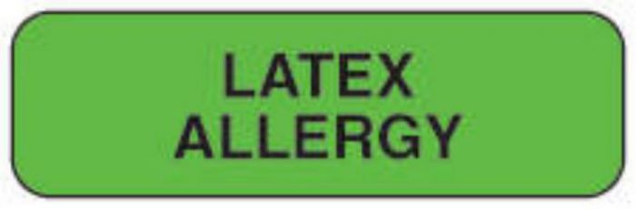 Label Paper Permanent Latex Allergy, 1 1/4" x 3/8", Green, 1000 per Roll