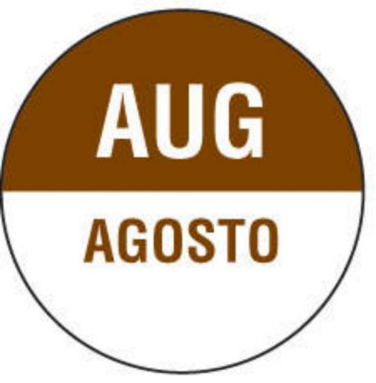 Label Paper Permanent Aug Agosto  White and Brown 1000 per Roll