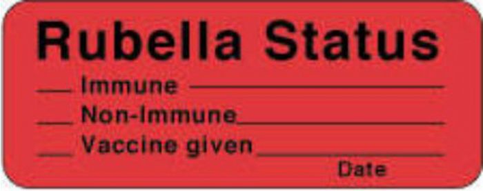 Label Paper Permanent Rubella Status 2 1/4" x 7/8", Fl. Red, 1000 per Roll