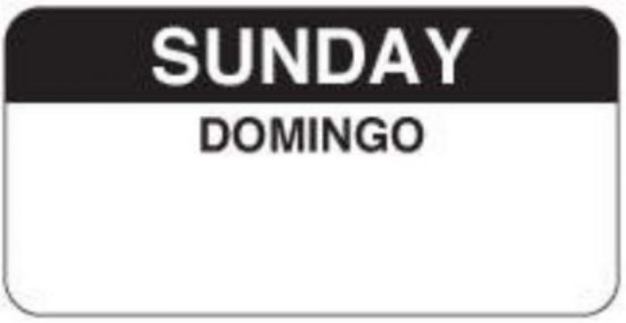 Label Paper Permanent Sunday Domingo 2" x 1", White with Black 1000 per Roll