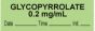 Anesthesia Tape with Date, Time & Initial (Removable) "Glycopyrrolate 0.2 mg" 1/2" x 500" Green - 333 Imprints - 500 Inches per Roll