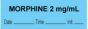 Anesthesia Tape with Date, Time & Initial (Removable) "Morphine 20 mg/ml" 1/2" x 500" Blue - 333 Imprints - 500 Inches per Roll