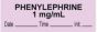 Anesthesia Tape with Date, Time & Initial (Removable) "Phenylephrine 1 mg/ml" 1/2" x 500" Violet - 333 Imprints - 500 Inches per Roll