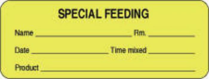 Label Paper Permanent Special Feeding 3" x 1", 1/8", Fl. Yellow, 1000 per Roll