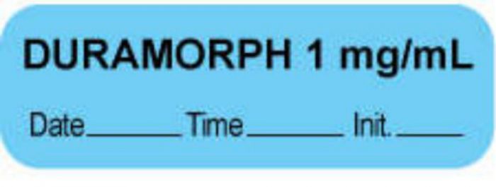 Anesthesia Label with Date, Time & Initial (Paper, Permanent) "Duramorph 1 mg/ml" 1 1/2" x 1/2" Blue - 1000 per Roll