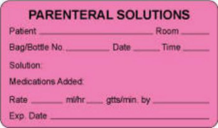 Communication Label (Paper, Permanent) Parenteral Solutions 3" x 1 3/4" Fluorescent Pink - 500 per Roll