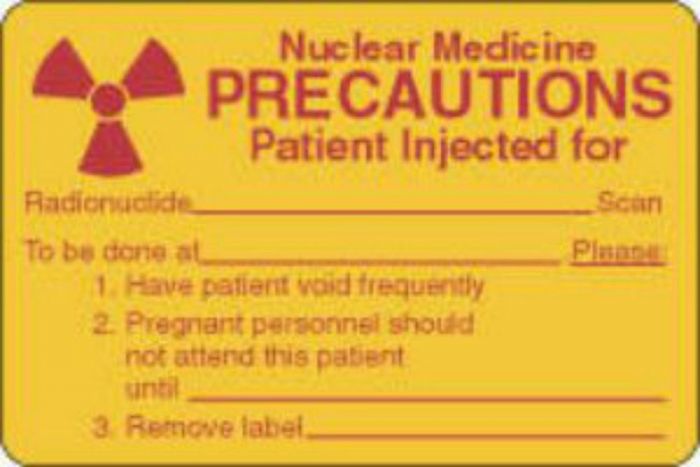 Hazard Label (Paper, Permanent) Nuclear Medicine  3"x2" Yellow - 500 Labels per Roll