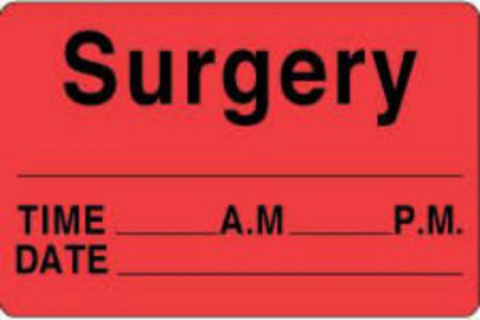 Label Paper Permanent Surgery ___ Time 4" x 2 5/8", Fl. Red, 500 per Roll