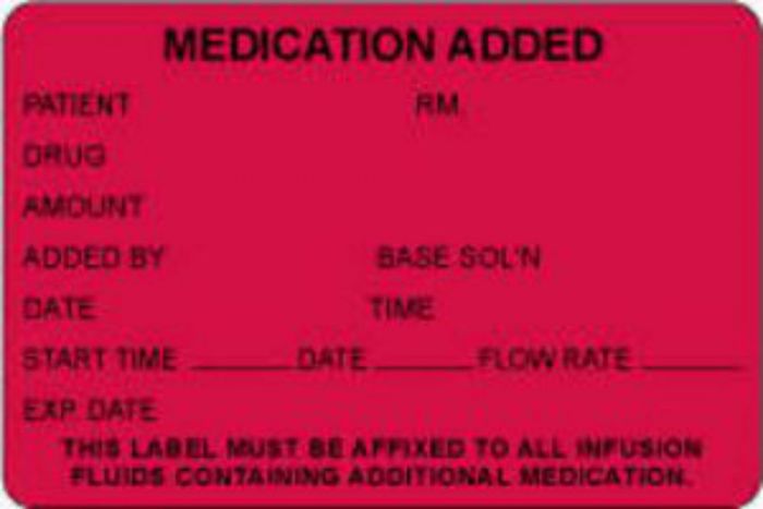 Label Paper Permanent Medication Added 2" x 3", Fl. Red, 500 per Roll