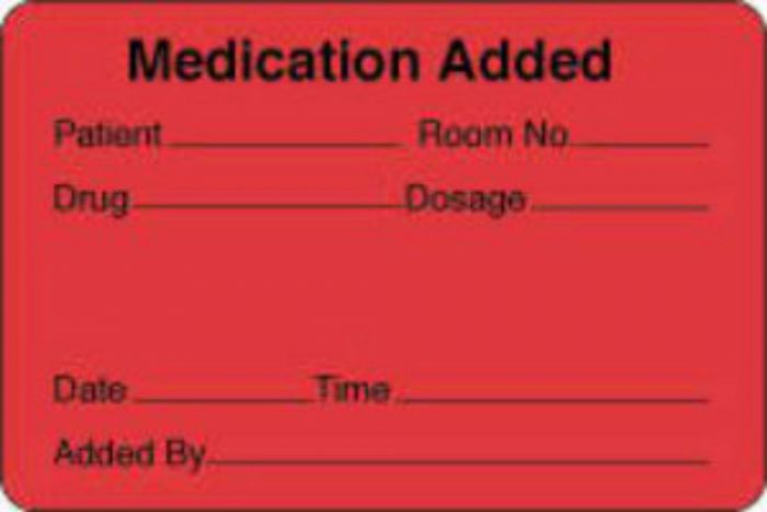 Label Paper Permanent Medication Added 3" x 2", Fl. Red, 500 per Roll