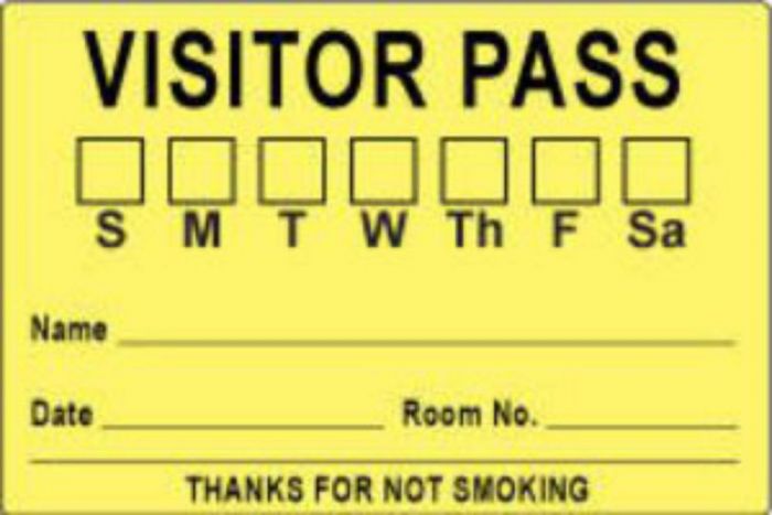 Visitor Pass Label Paper Removable "Visitor Pass S M T" 3" Core 3" x 2" Fl. Yellow, 1000 per Roll