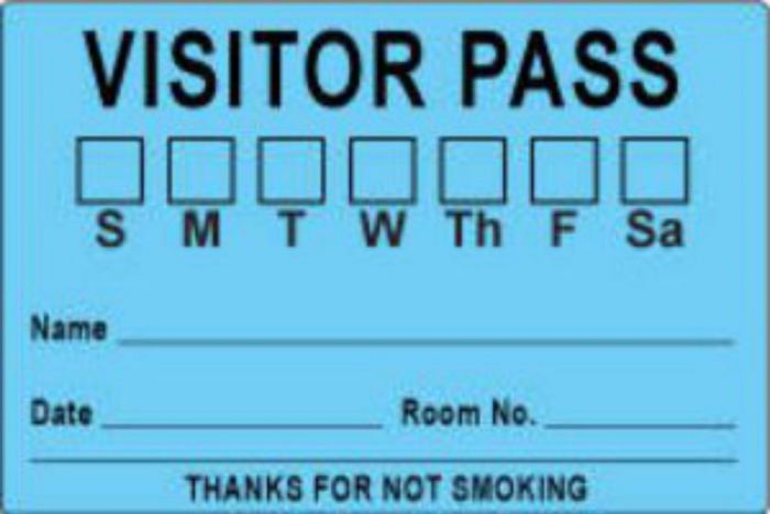 Visitor Pass Label Paper Removable "Visitor Pass S M T" 3" Core 3" x 2" Blue, 1000 per Roll