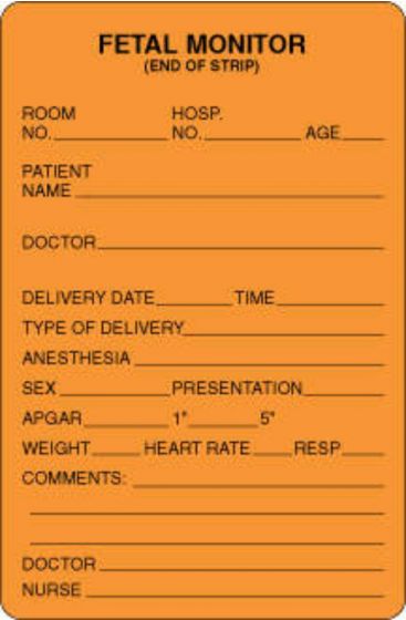 Label Paper Permanent Fetal Monitor  2 5/8"x4" Fl. Orange 500 per Roll