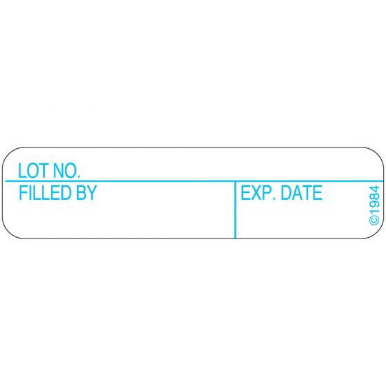 Communication Label (Paper, Permanent) Lot # Filled By 1 9/16" x 3/8" White - 500 per Roll, 2 Rolls per Box