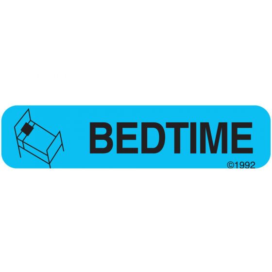 Communication Label (Paper, Permanent) Bedtime 1 9/16" x 3/8" Blue - 500 per Roll, 2 Rolls per Box