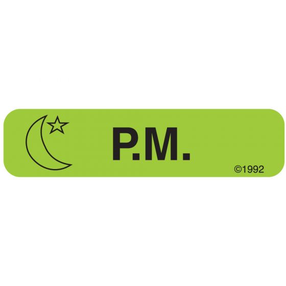 Communication Label (Paper, Permanent) P.M 1 9/16" x 3/8" Green - 500 per Roll, 2 Rolls per Box