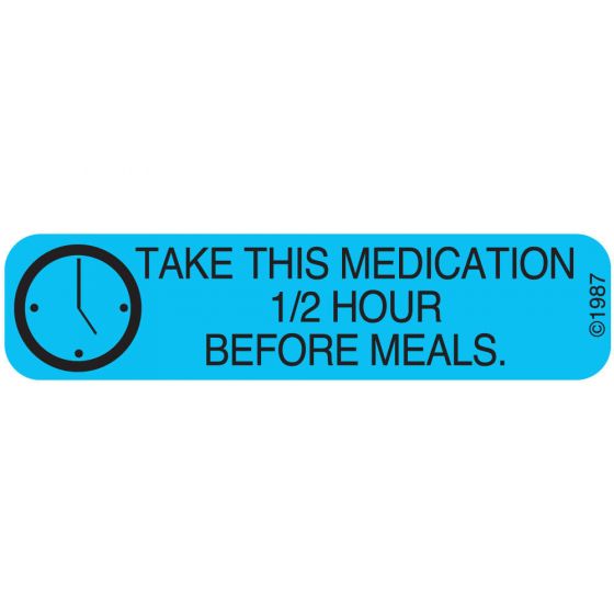 Communication Label (Paper, Permanent) Take Medication 1 9/16" x 3/8" Blue - 500 per Roll, 2 Rolls per Box