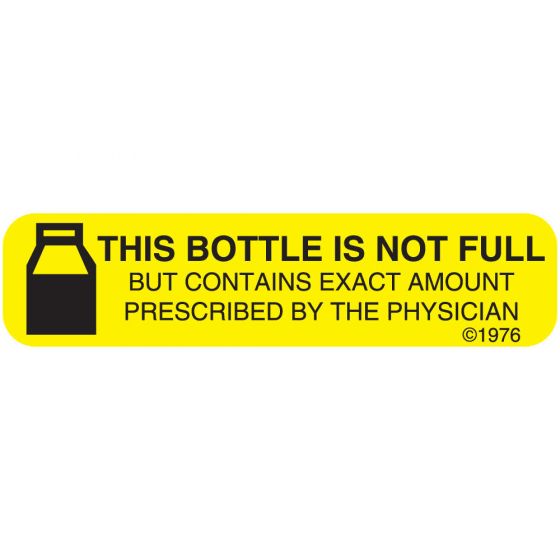 Communication Label (Paper, Permanent) This Bottle Is Not 1 9/16" x 3/8" Yellow - 500 per Roll, 2 Rolls per Box