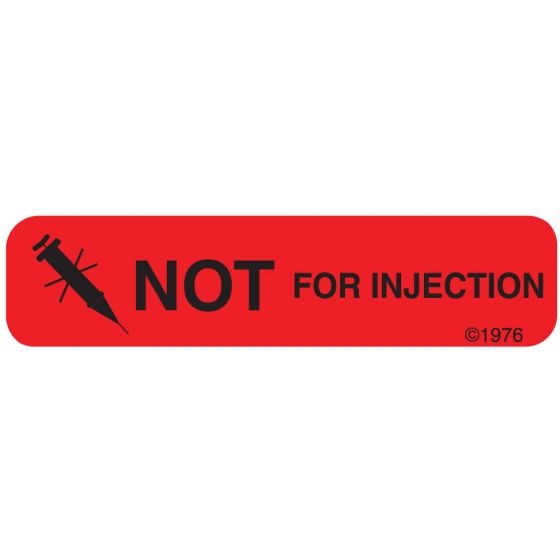 Communication Label (Paper, Permanent) Not for Injection 1 9/16" x 3/8" Red - 500 per Roll, 2 Rolls per Box