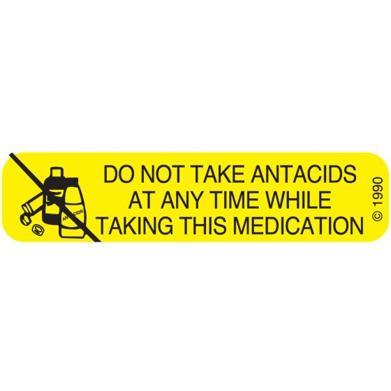 Communication Label (Paper, Permanent) Dont Take Antacid 1 9/16" x 3/8" Yellow - 500 per Roll, 2 Rolls per Box