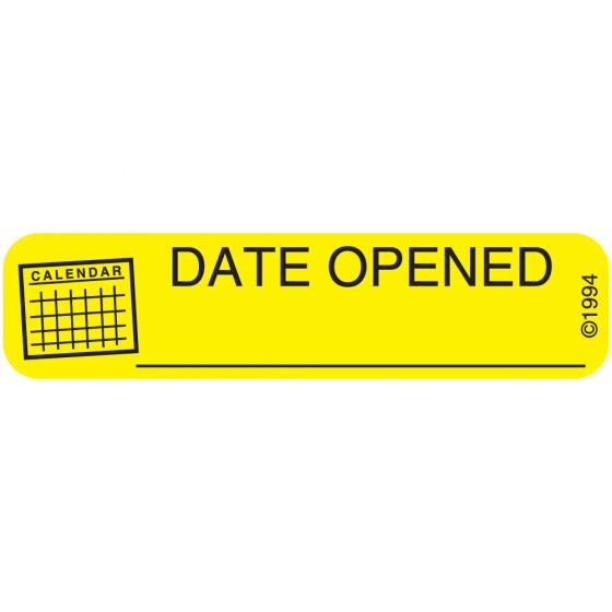 Communication Label (Paper, Permanent) Date Opened 1 9/16" x 3/8" Yellow - 500 per Roll, 2 Rolls per Box