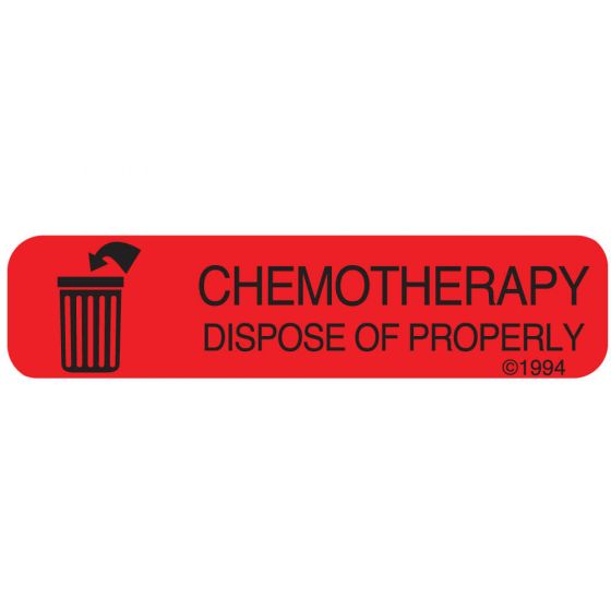 Communication Label (Paper, Permanent) Chemotherapy 1 9/16" x 3/8" Red - 500 per Roll, 2 Rolls per Box