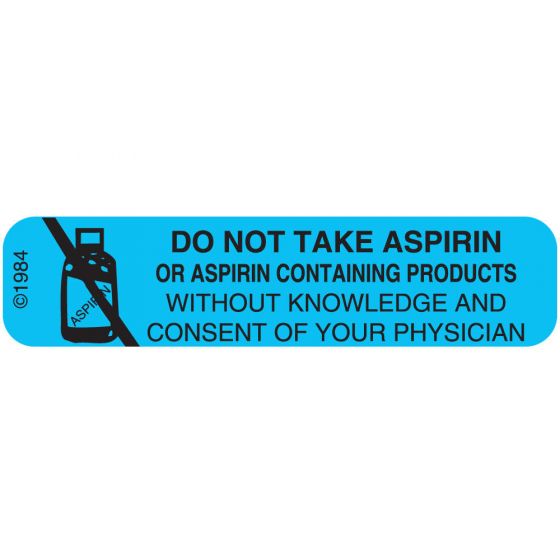 Communication Label (Paper, Permanent) Dont Take Aspirin 1 9/16" x 3/8" Blue - 500 per Roll, 2 Rolls per Box