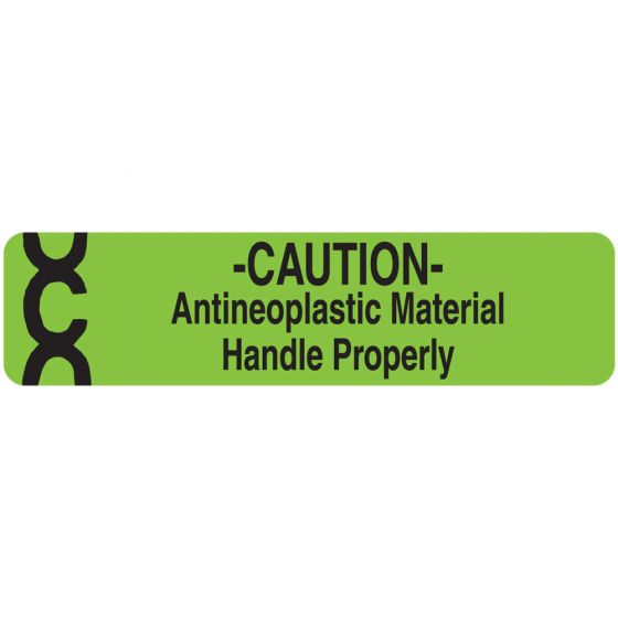 Communication Label (Paper, Permanent) Caution 3 1/2" x 7/8" Fluorescent Green - 250 per Roll, 4 Rolls per Box