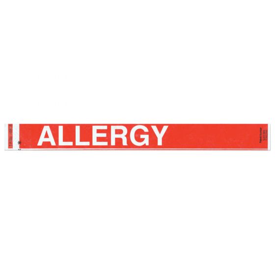 Short Stay® Alert Bands® Tyvek® "Allergy" Pre-printed, State Standardization, 1" x 10" Adult/Pediatric Red, 1000 per Box