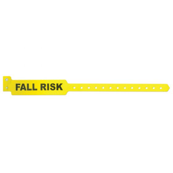 "SENTRY ALERT WRISTBAND POLY ""FALL RISK"" PRE-PRINTED, STATE STANDARDIZATION 1""X11 1/2 ADULT YELLOW - 500 PER BOX - Extra large text provides clarification to clinicians (assisting in dim light conditions or for those who are color blind)  "